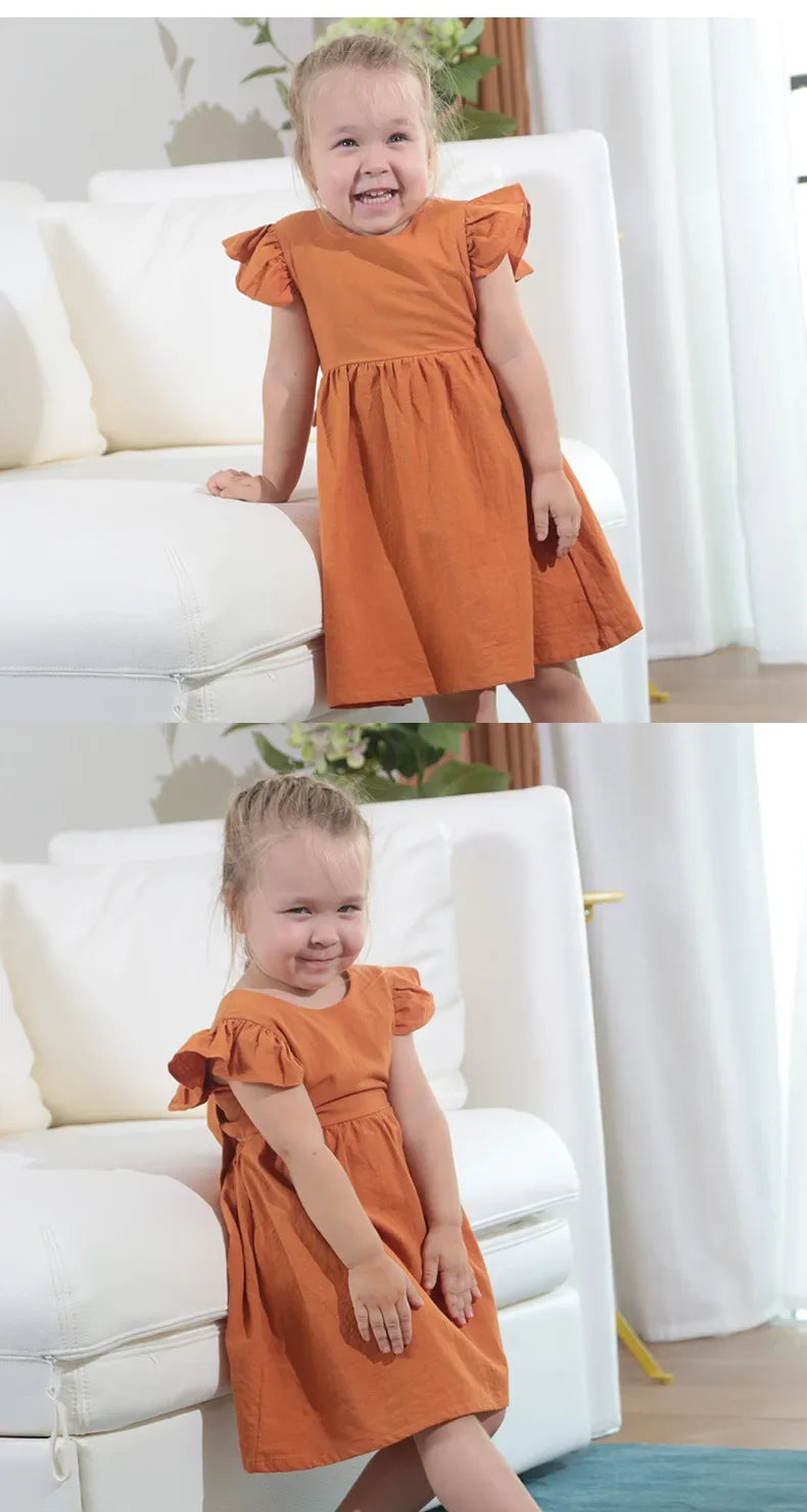 0-5Yrs Children Girls Ruffles Dress Casual Sleeveless Dress Summer Kids Girls Back Bow Clothing Outfits