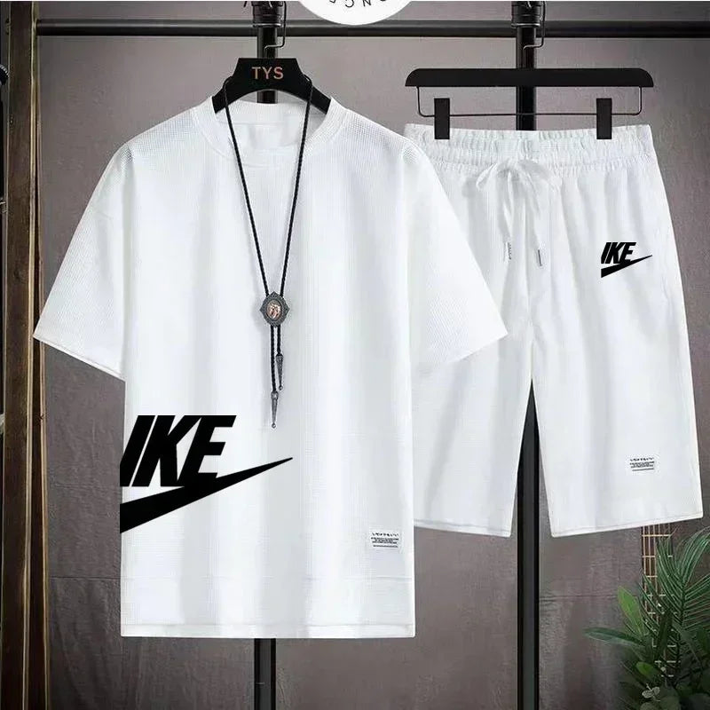 New summer men's casual short-sleeved T-shirt and shorts sportswear set, outdoor men's breathable jogging shorts 2-piece set