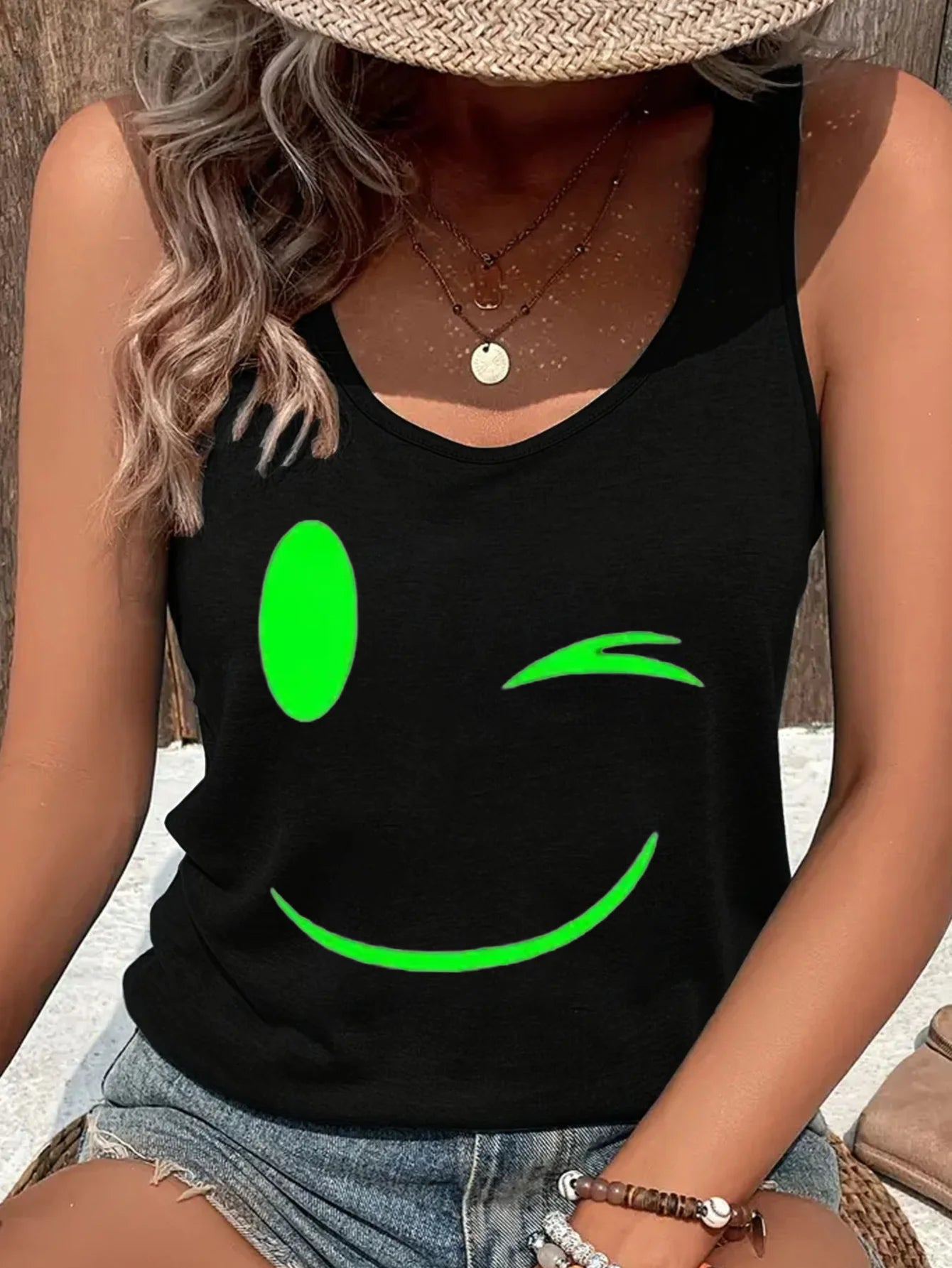 Loose plus size wing pattern printed round neck white vest summer casual sleeveless top women's clothing