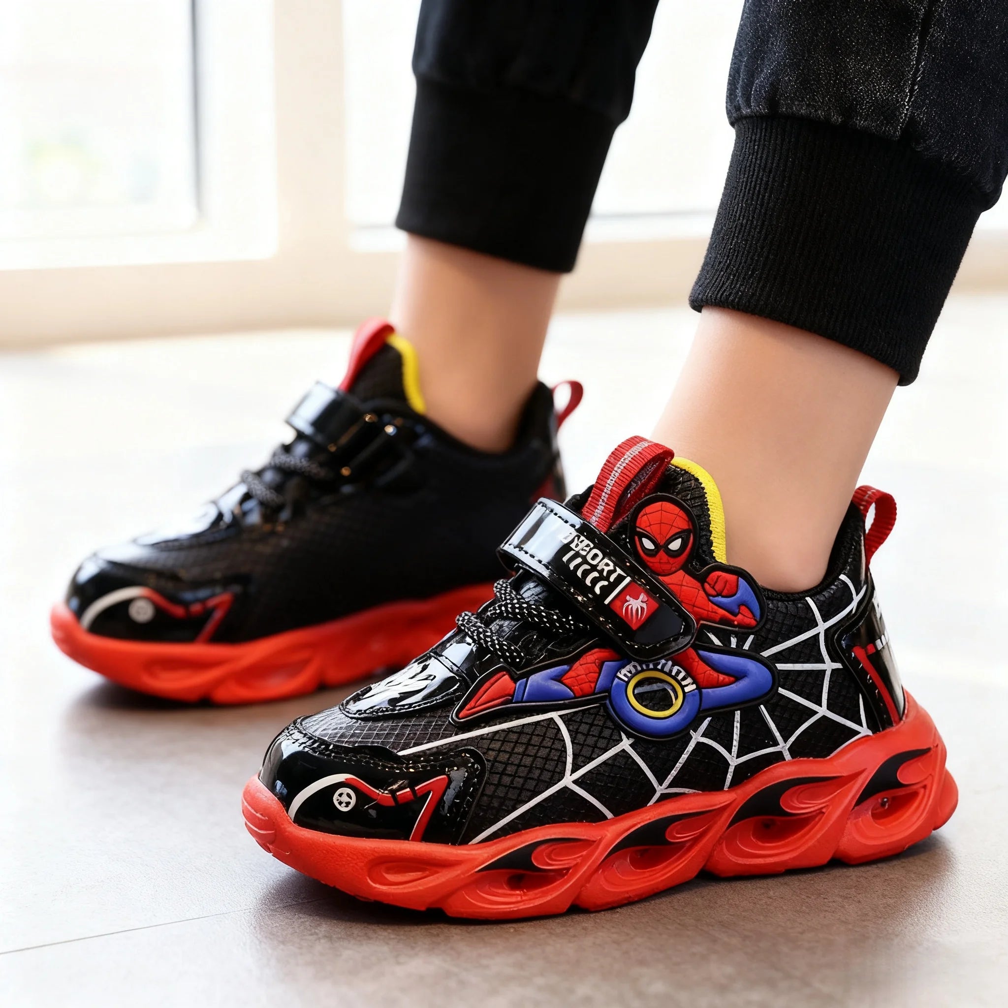 Disney Boys Shoes LED Lights Cartoon Autumn Children's Sports Shoes Leather Non-slip Children's Running Shoes Sneaker Size 25-35