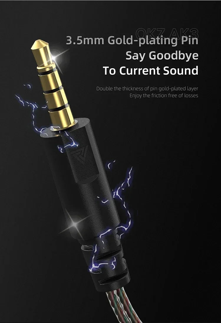 QKZ AK3 FiLe Wired Earphone Microphone HiFi Music Monitor Bass Headphones Noise Cancelling Headset for Sport  Gaming Accessories