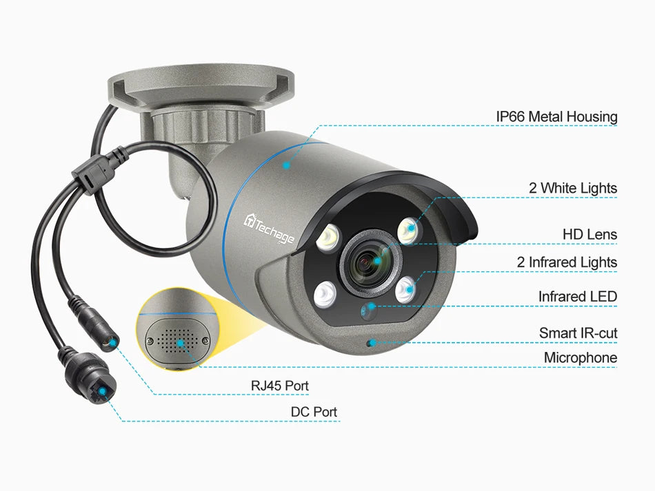 Techage HD 4MP AI POE IP Camera Two Way Audio IR Night Outdoor Waterproof CCTV Video Security Surveillance Camera For NVR Kit