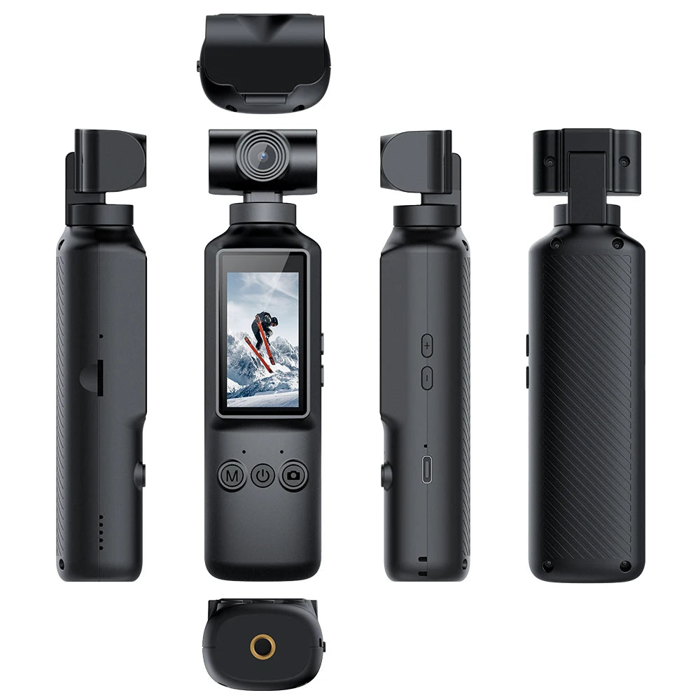 Portable 4K/2K video camera, rotatable lens charging action camera, travel and party recorder, outdoor sports Vlog camera