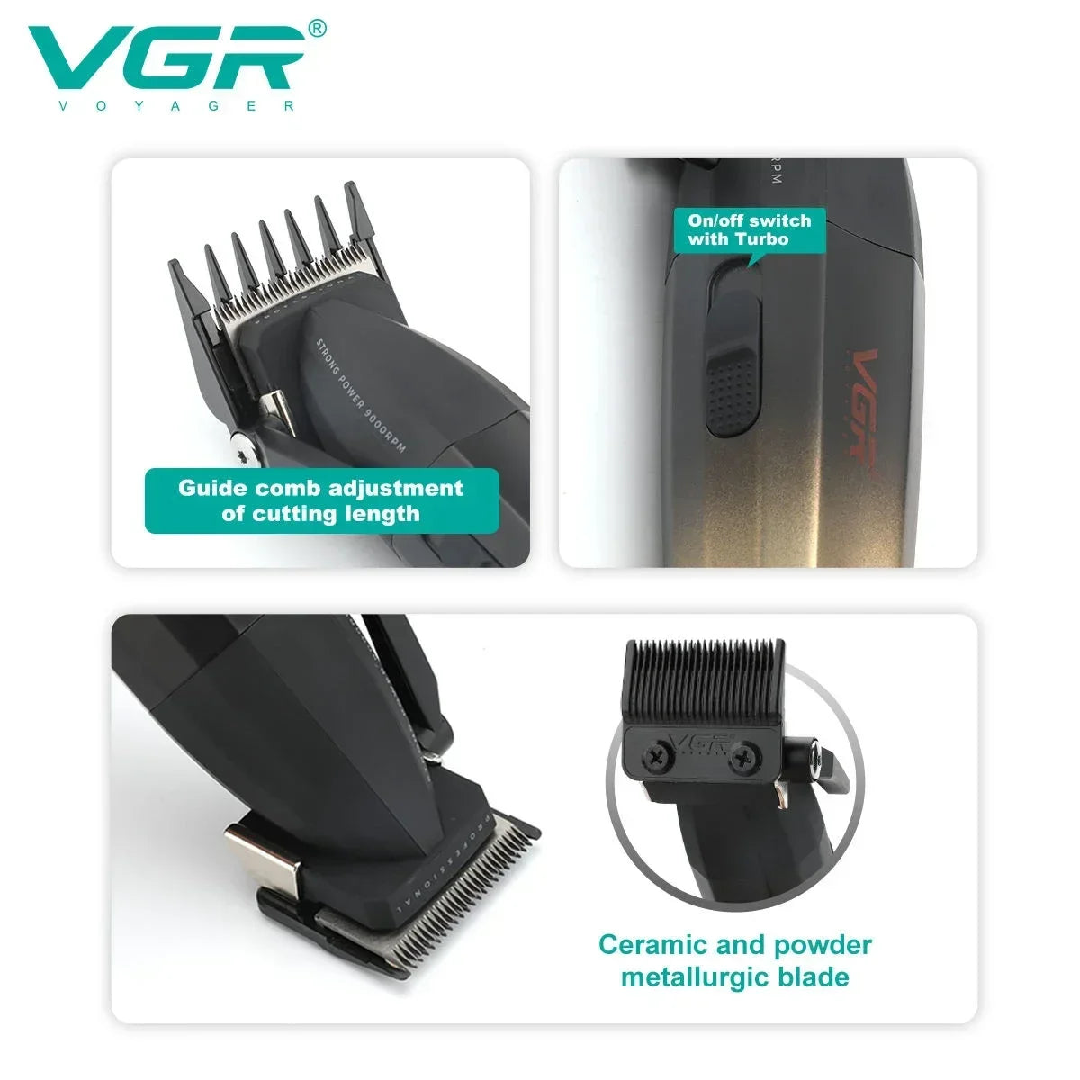 VGR Hair Trimmer Professional Barber Hair Cutting Machine Cordless Hair Clipper Haircut Digital Display Trimmer for Men V-003