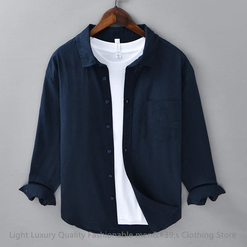 11-color men's shirt linen long-sleeved shirt business leisure men's top outdoor shopping loose large size XS-6XL size