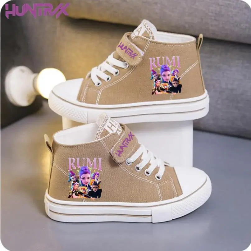 New KPop Demon Hunters Rumi Children's Canvas Shoes For Girls Boys High Top Shoes  Kids Sneakers Casual Tennis Shoes 23-36 Size