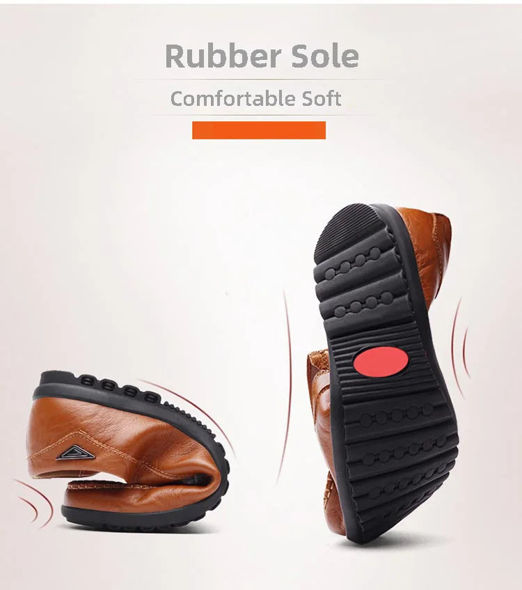 CLOHOO Men's Handmade Casual Loafers Anti-Slip Comfortable Slip-On Driving Comfortable Leather Shoes