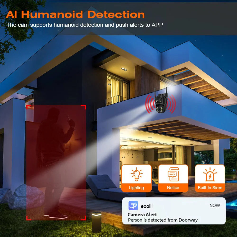 8MP 4K PTZ Wifi Camera with Dual Lens Dual Screens AI Human Detection Wireless Outdoor CCTV Security IP Camera