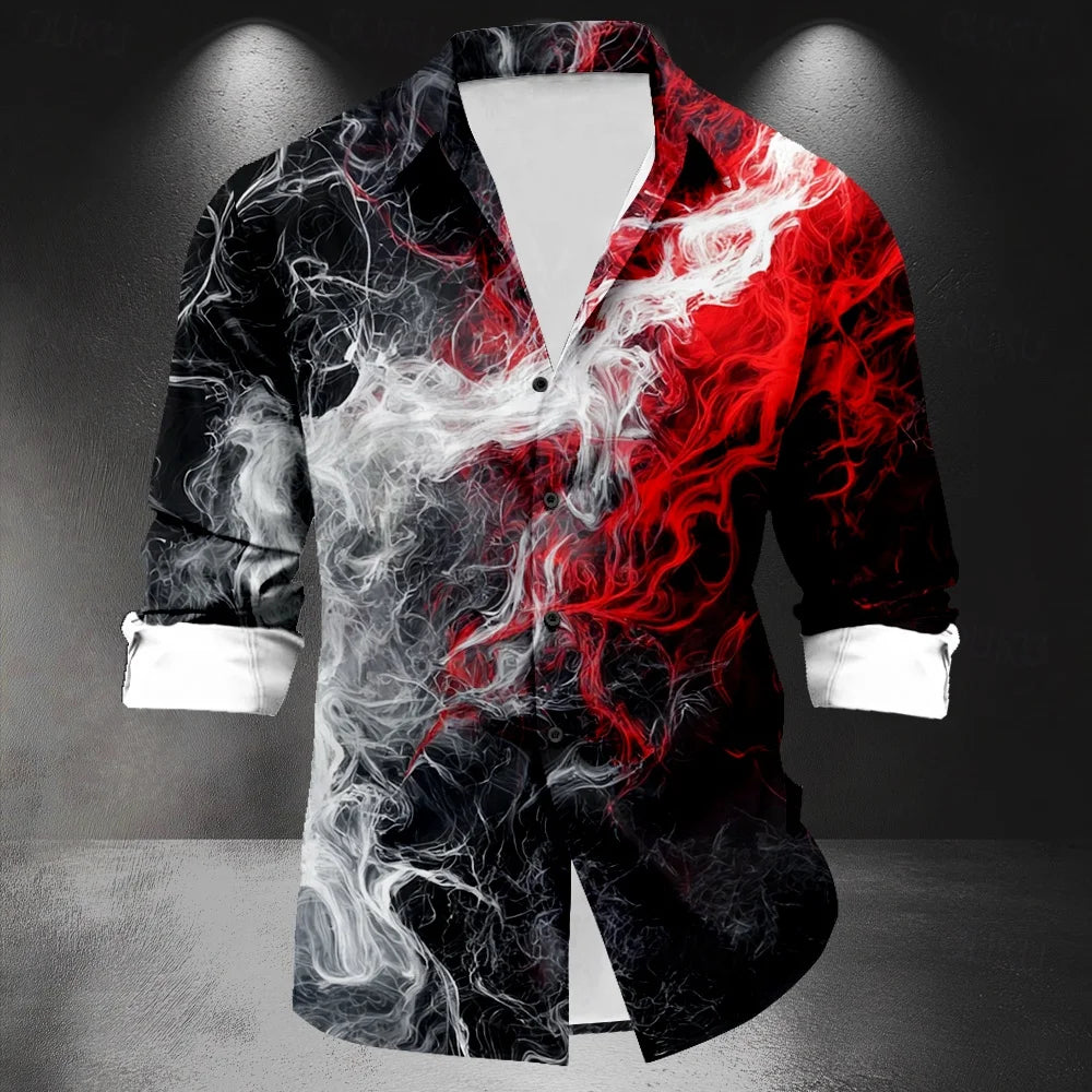 New Men's Long Sleeve Shirt Wave Button Casual Street Fashion Summer 3D Striped Print Long Sleeve Shirt