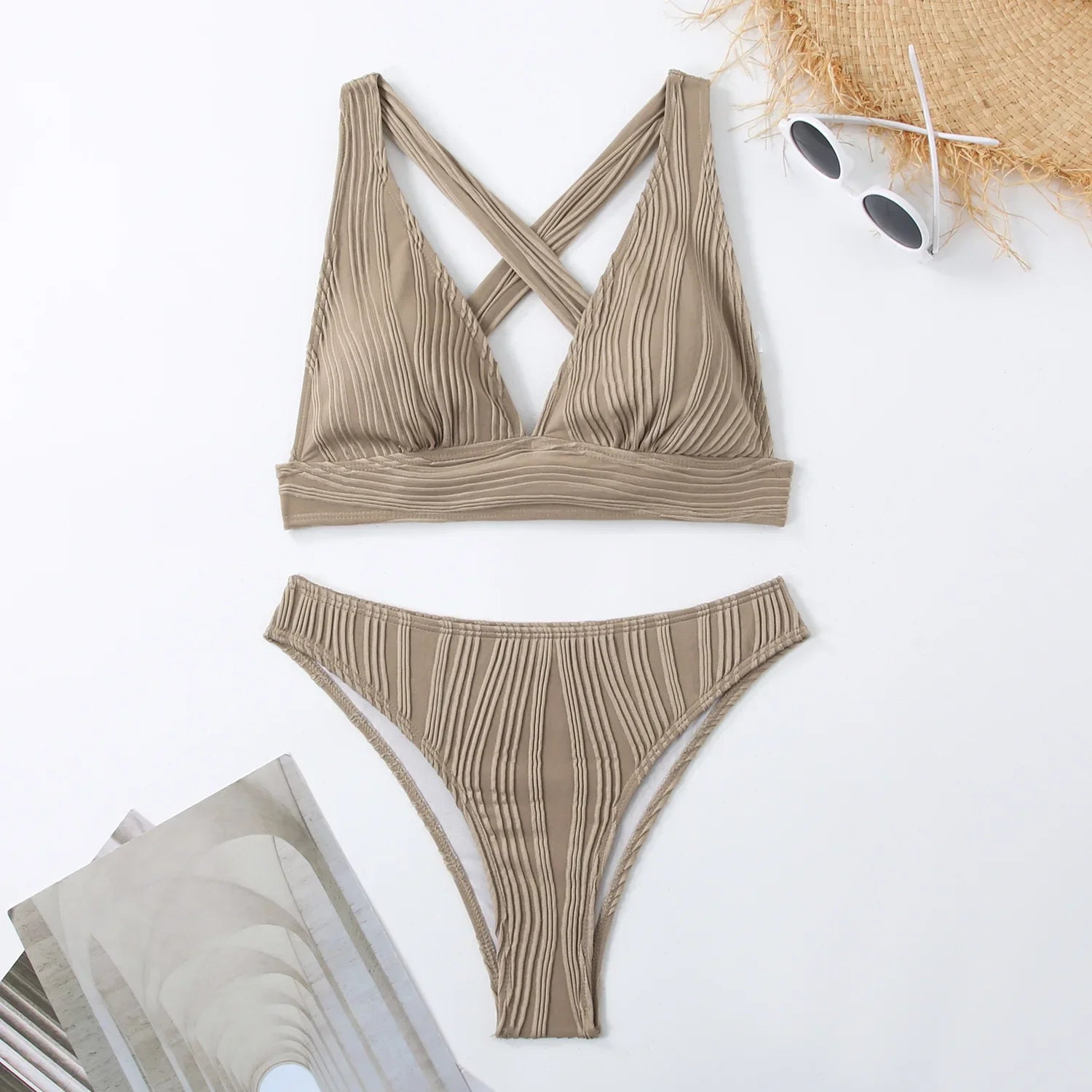 2025 Wrinkled Crinkled Bikini Women Swimwear Female Swimsuit Two-pieces Bikini Set High Cut Bathing Suit Swim Beach Wear Lady