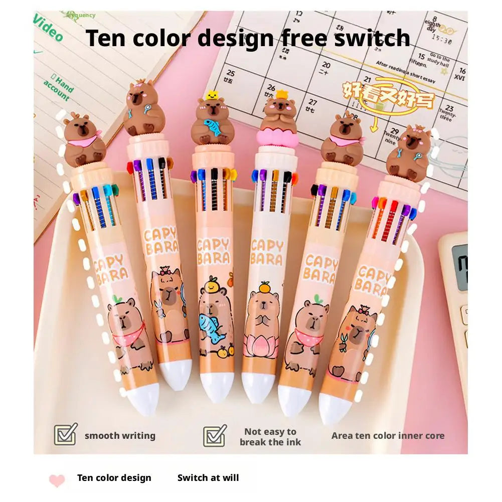 Kawaii Capybara Multicolor Pen 0.5mm Colorful Ink Pen Cute Cartoon Ballpoint Pen School Office Supplies Student Stationery Gifts