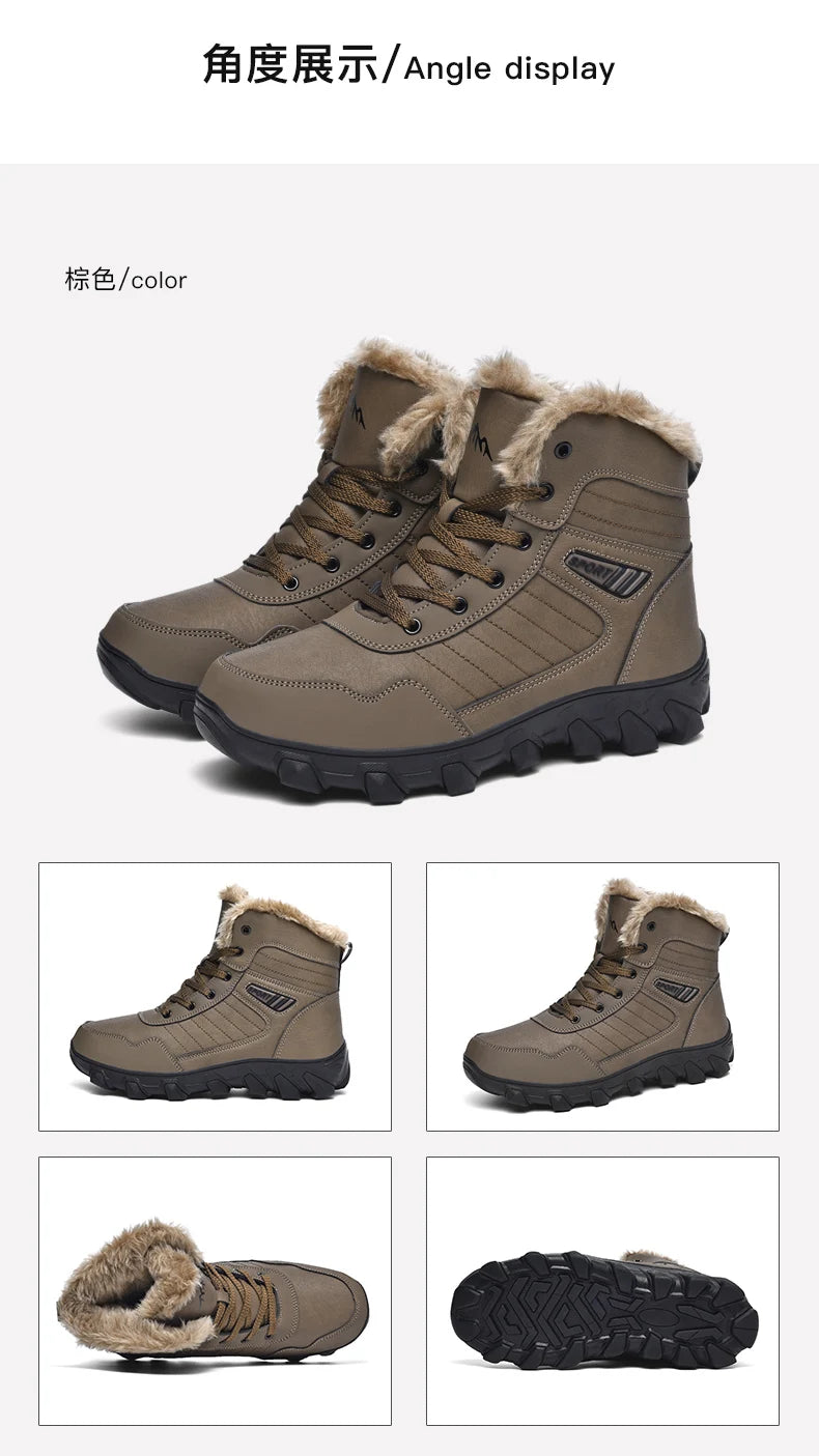 2024 New Winter men boots  Slippers Warm Men Shoes Waterproof Non-Slip Plush Sneakers Male  leather Boots Plus size  48