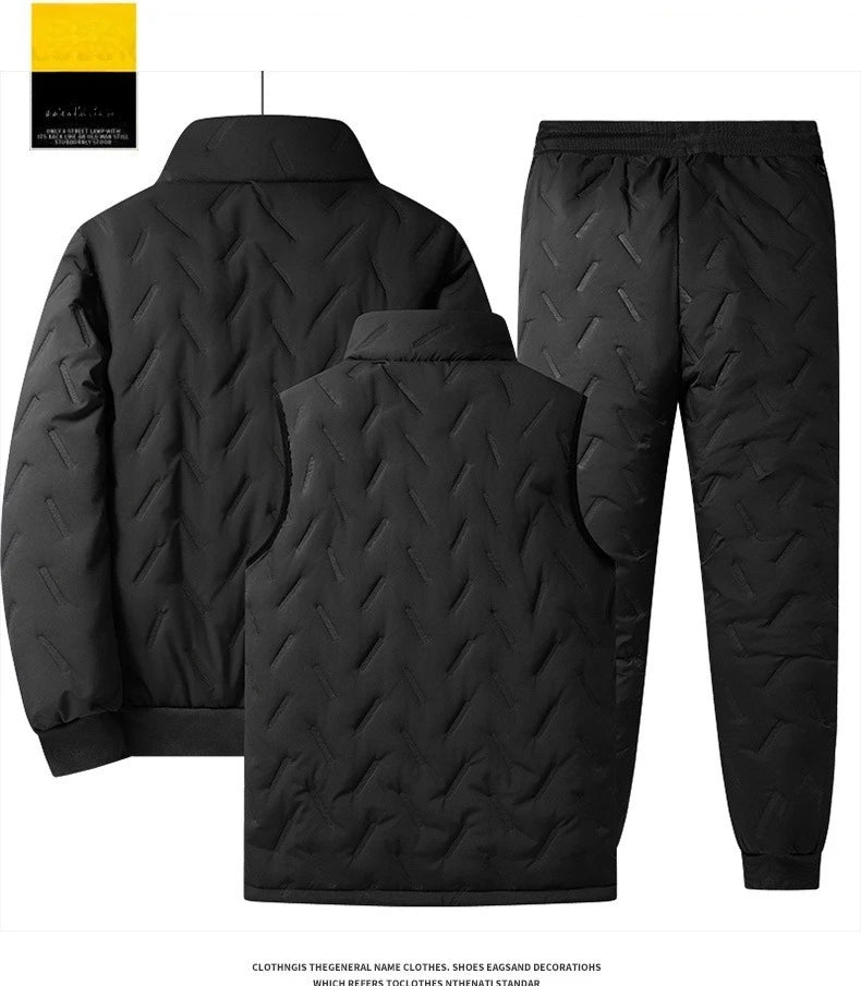 Men's Winter 1-3Pc Tracksuit Set Warm Thickened Jacket Pants Vest Matching 3pcs Fashion Casual Loose Fleece-Lined Outfit For Man