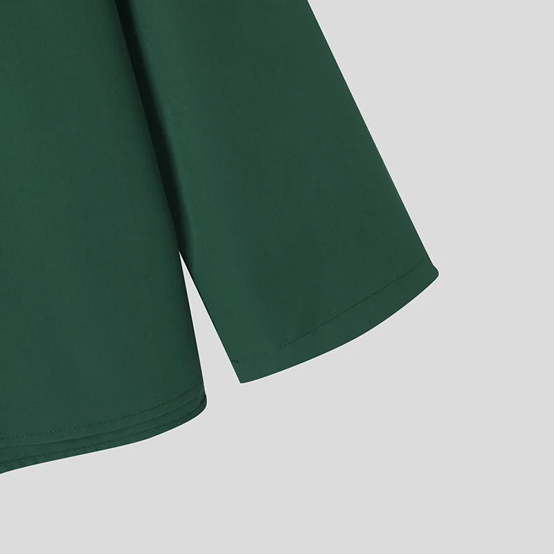 INCERUN Men Shirt Solid Color Lace Up Long Sleeve Loose Casual Men Clothing Streetwear 2024 Fashion Leisure Male Shirts S-5XL