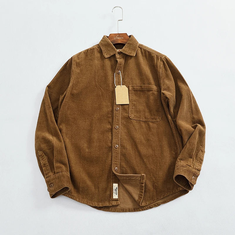 Heavy chunky high pit chunky strip vintage corduroy long sleeve shirt men's autumn cotton cargo shirt jacket