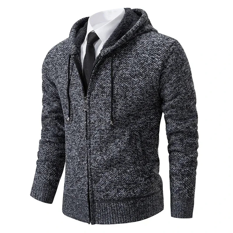 2025 Autumn and Winter New Jersey Men's Casual Sports Coat Solid Color Stand Collar Sweater Grab Fleece Warm Zipper Cardigan