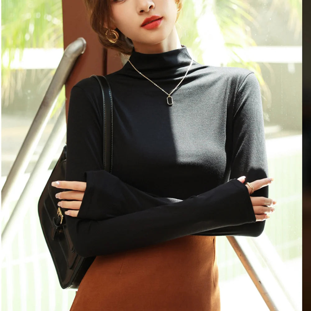 1pcs Half Turtleneck Modal Bottoming Shirt Women Autumn Winter New Inner Wear Fashion Slim Thickened Long Sleeve Top Pullover