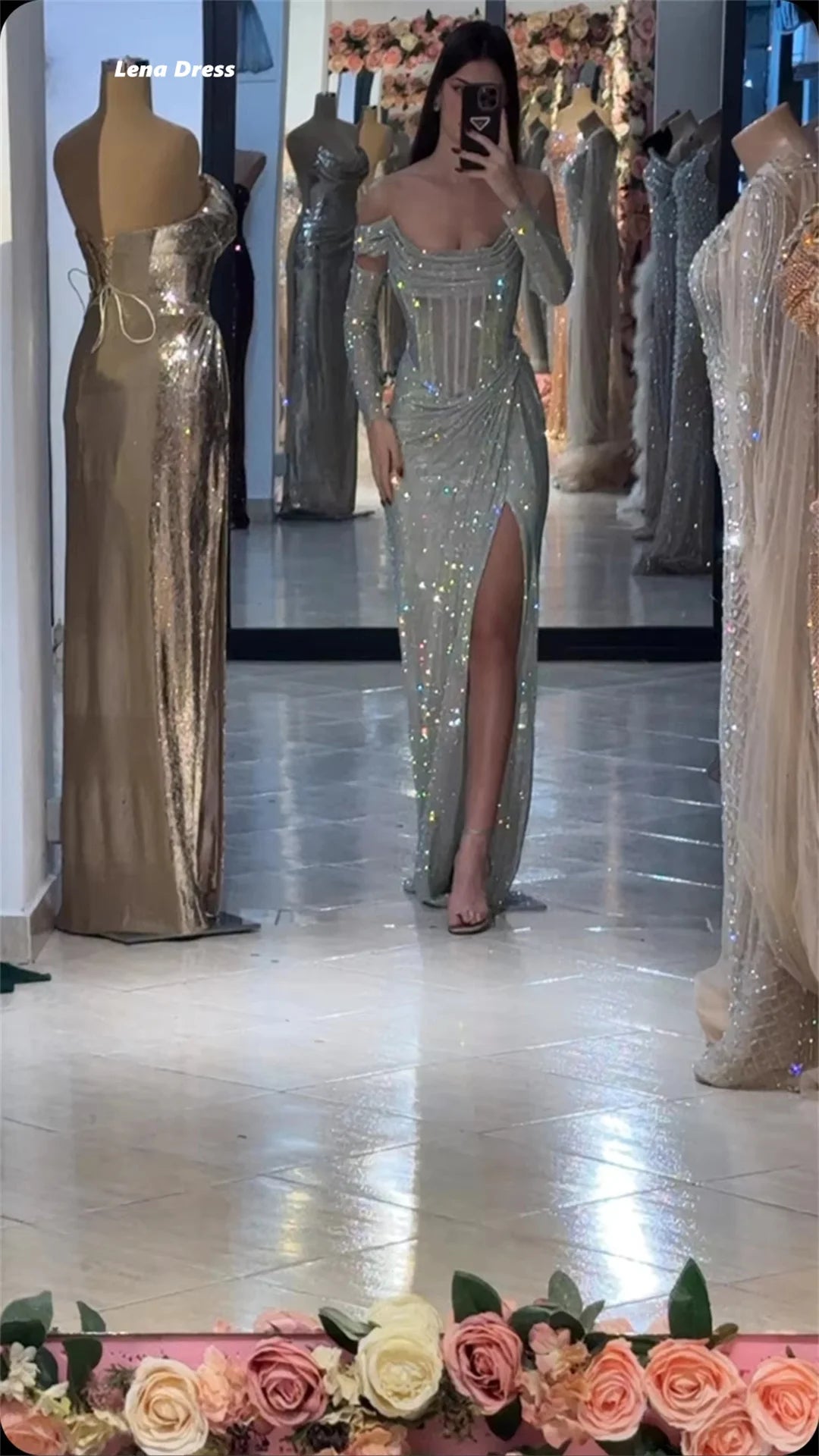 Lena Mermaid Evening Dresses Woman Elegant Long Evening Dress Woman Custom Made Shiny Luxury Prom Dresses 2025 Side Slit Party