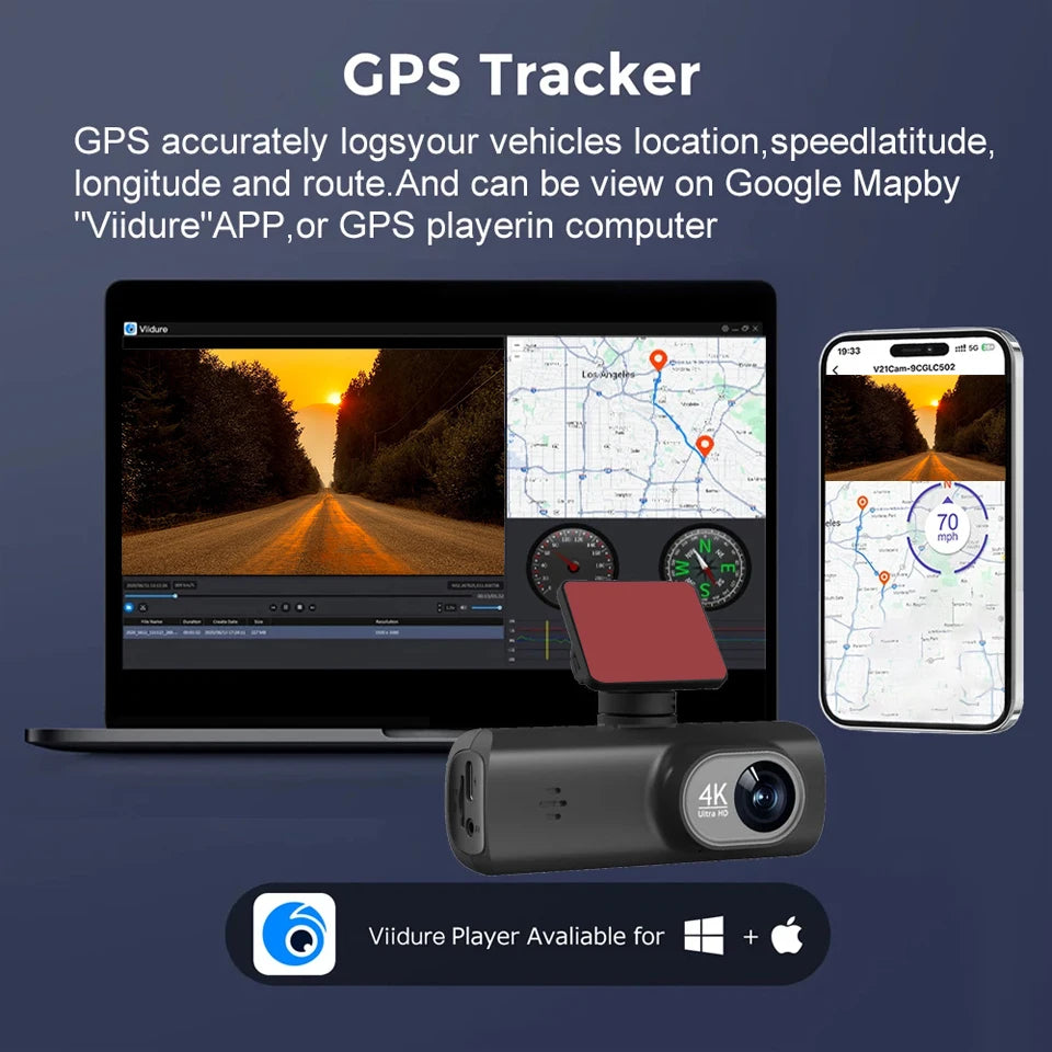 E-ACE Dash Cam 4K Car Video Recorder 170 ° Super Large Angle WIFI GPS 24H Parking Monitoring Car DVR 1080P Rear Camera Black Box