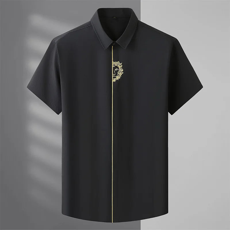 Upto 10XL Size Short Sleeve Embroidered Shirt Men's Casual Loose Oversized Black and White Short Sleeve Shirt Summer