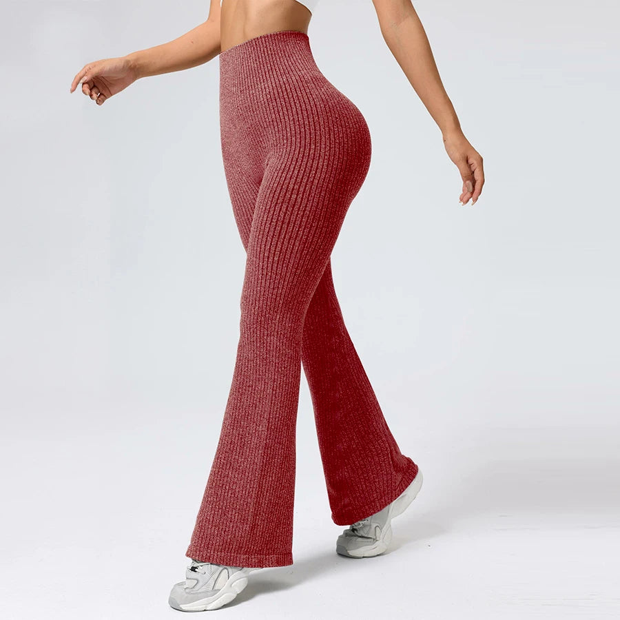 Seamless High-Waisted Flare Pants Autumn Winter Women Trousers Yoga Clothes Stretchy GYM Flare Leg Tummy Control Slim-Fit Pants