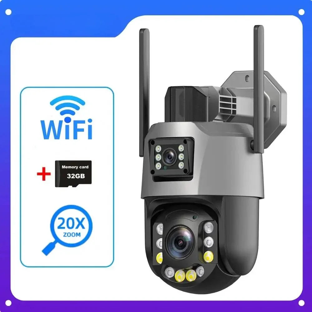 8MP 50X Zoom PTZ Camera Wifi Dual Lens 4K 20X Outdoor Surveillance Camera 393ft Ultra Long IR Vision Distance ONVIF Security