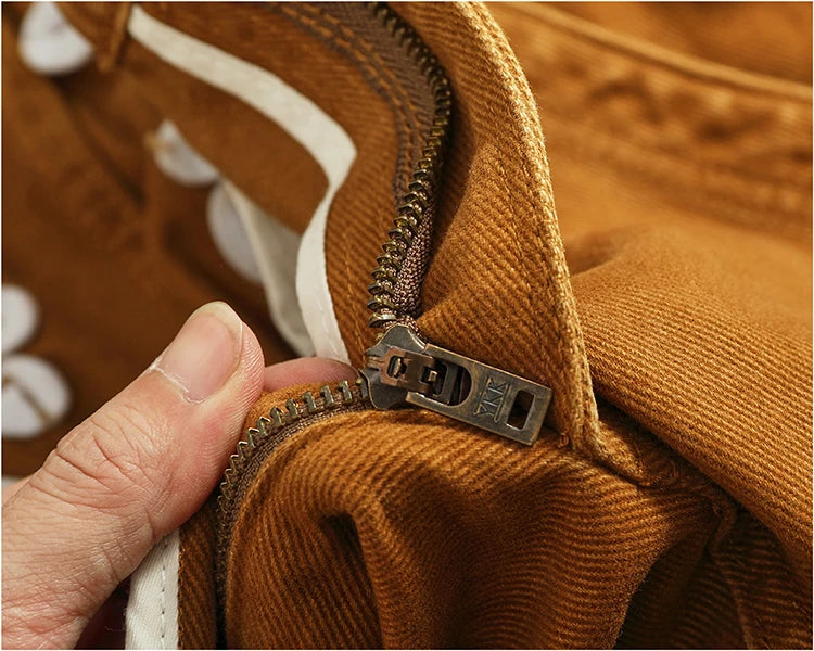 Retro heavy simple cargo pants men's loose straight leg casual pants pure cotton twill woven 3D vertical cut cone pants