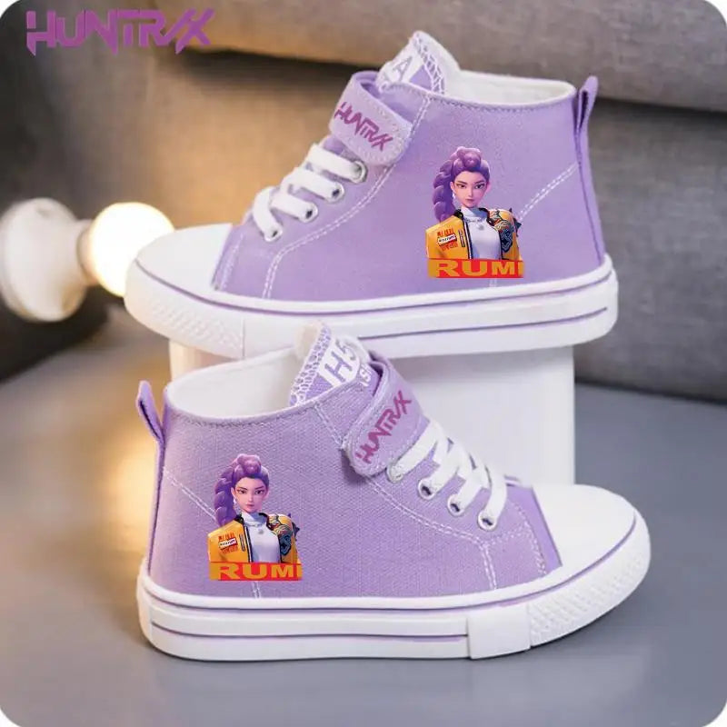 New KPop Demon Hunters Rumi Children's Canvas Shoes For Girls Boys High Top Shoes  Kids Sneakers Casual Tennis Shoes 23-36 Size