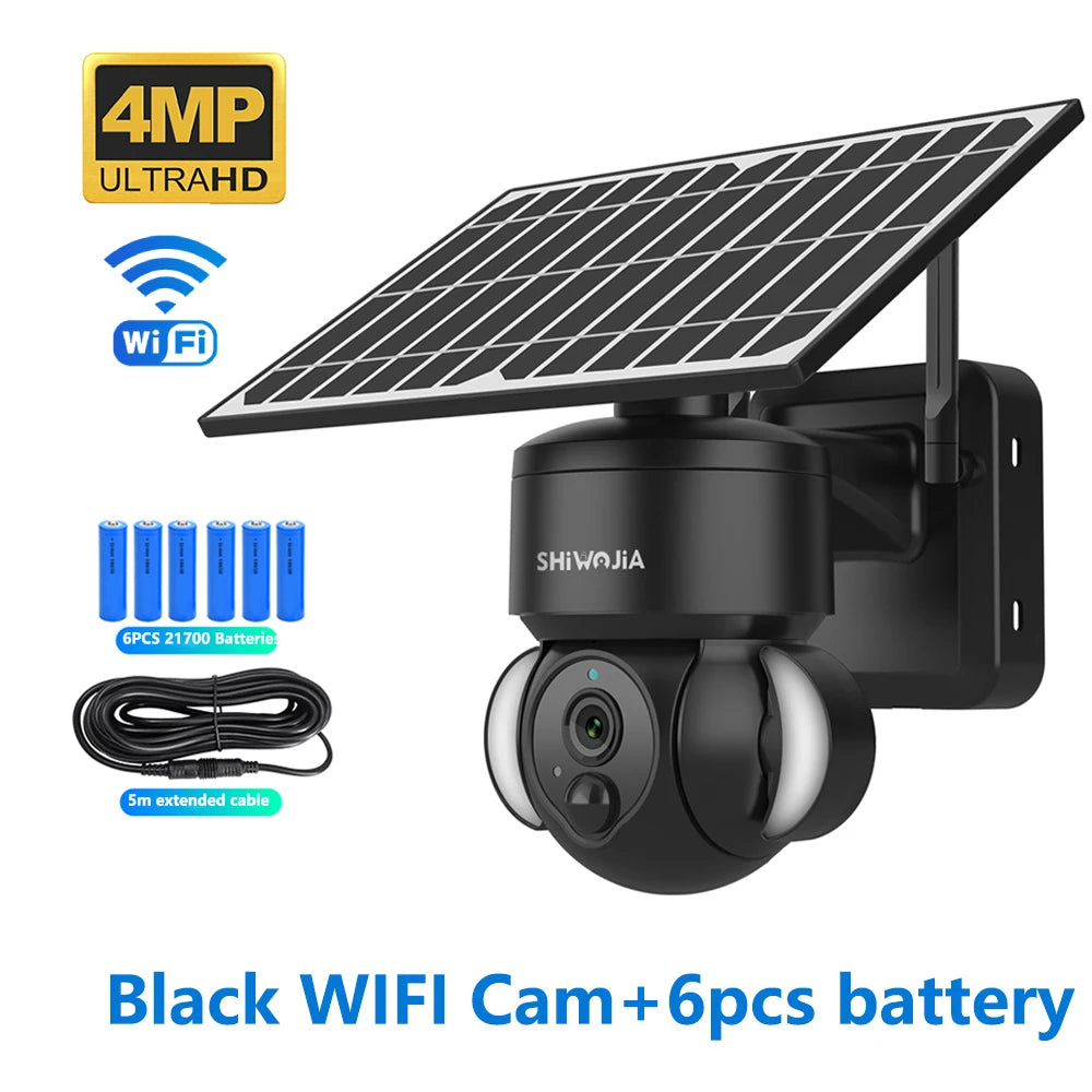 SHIWOJIA 4MP WIFI Solar Camera 4G Sim Card PIR Human Detection Solar Battery Security Camera CCTV Video Surveillance Outdoor Cam