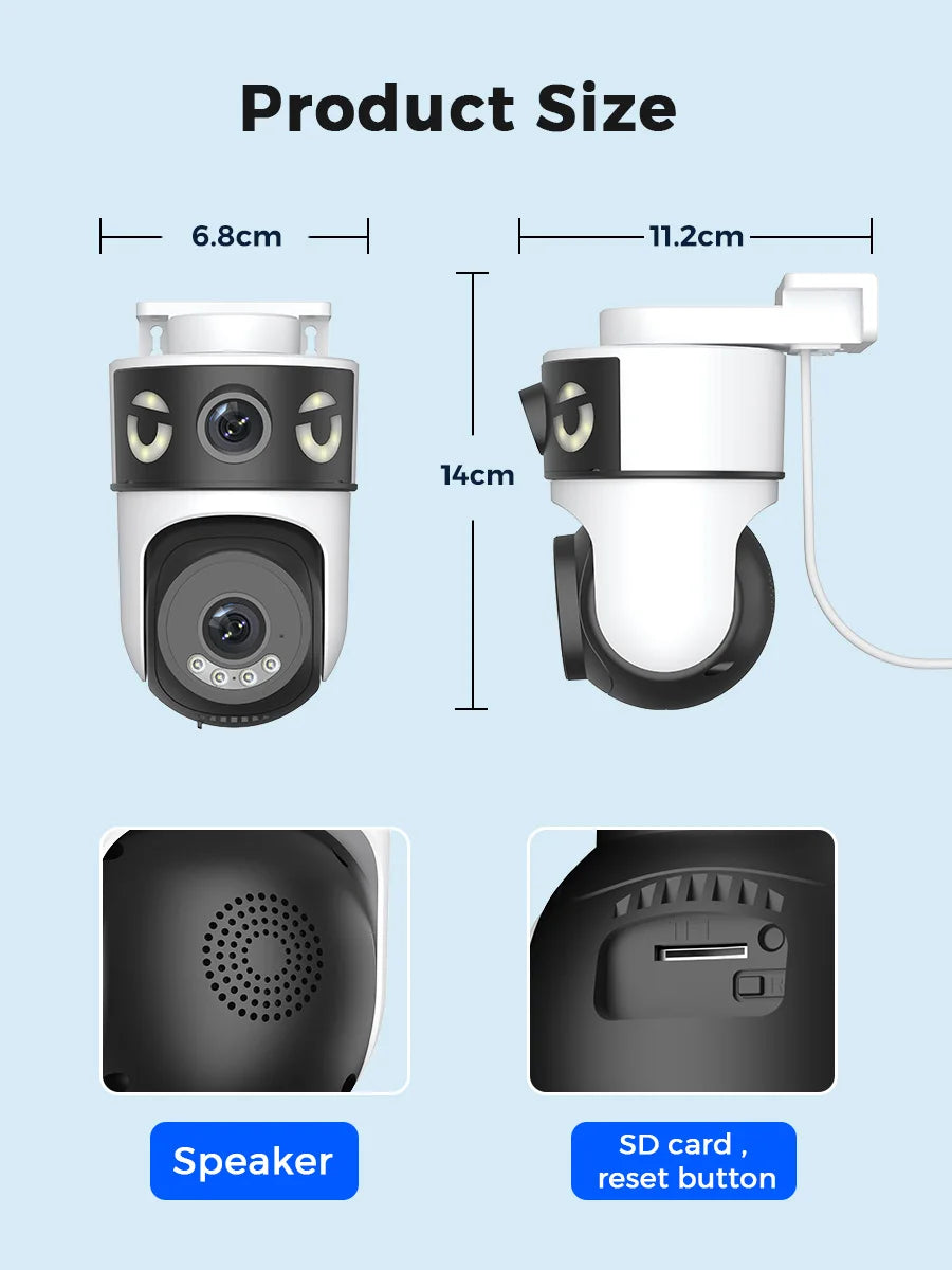 Outdoor 5K 10MP PTZ WiFi Camera Dual 2.4G+5Ghz Dual Lens 8MP 4K HD Dual Screen Auto Tracking Security Surveillance