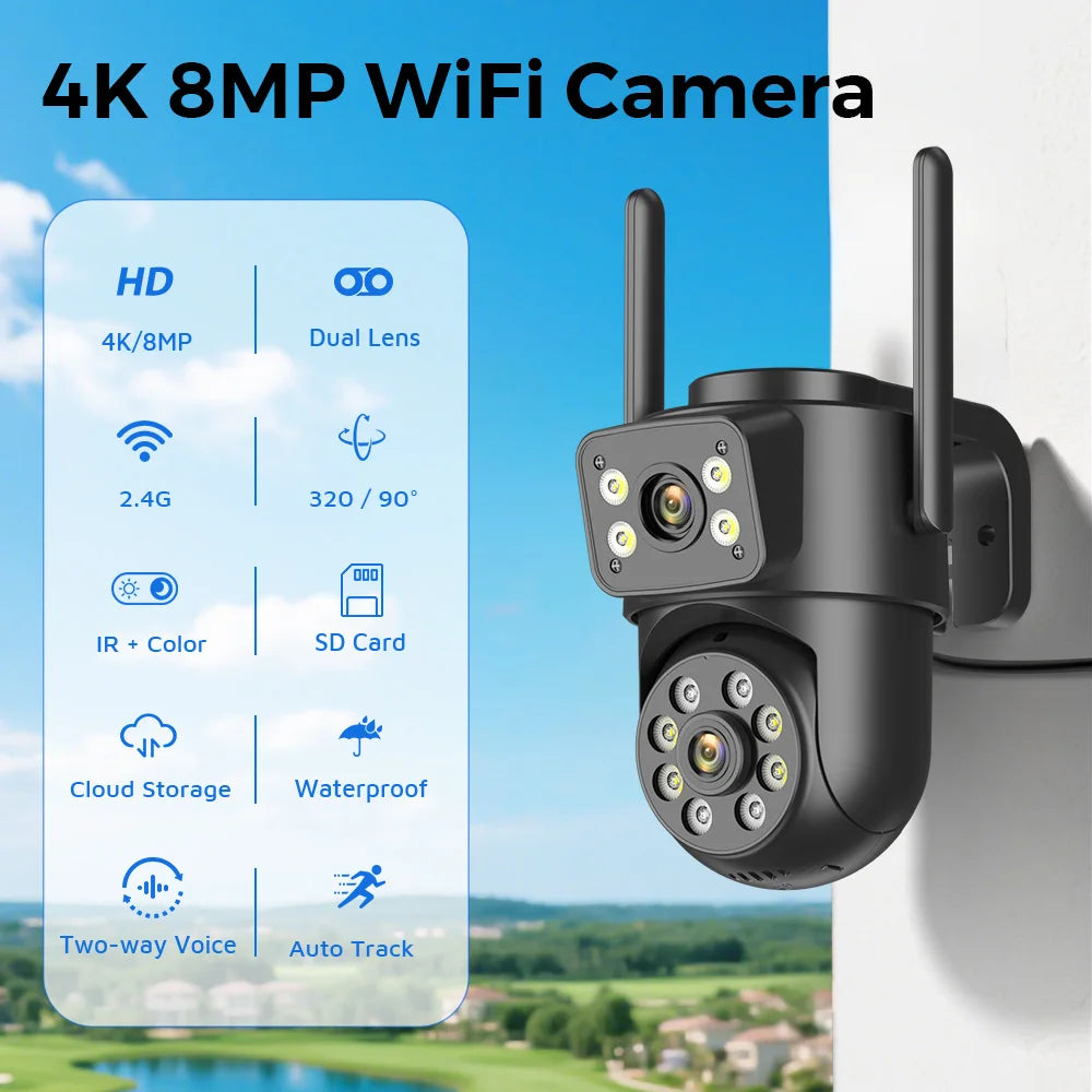ANBIUX 4K 8MP WiFi Surveillance Camera 4MP 4X Digital Zoom PTZ IP Dual Lens AI Human Detect Outdoor Security Camera ICSEE App