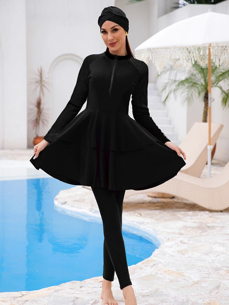 3PCS/Set Summer Beach Modest Burkini Femmes Women Swimwear Long Islamic Swimming Suit, Quick Drying, UPF50+
