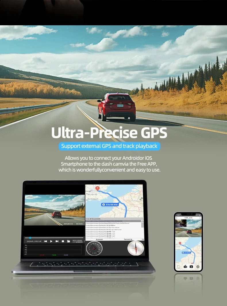 E-ACE Dash Cam 4K Car Video Recorder 170 ° Super Large Angle WIFI GPS 24H Parking Monitoring Car DVR 1080P Rear Camera Black Box