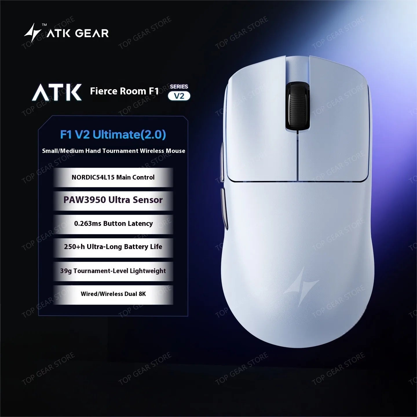 ATK F1 V2 Ultra MAX Gaming Mouse Wireless Tri-mode PAW3950 Double 8k Lightweight Ergonomics Esports Mouse Custom PC Accessory