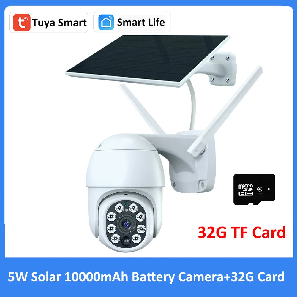 Tuya Smart Life APP 3MP WiFi Battery Solar Motion Tracking Site Patrol PIR Surveillance Security Outdoor PTZ Color Light Camera