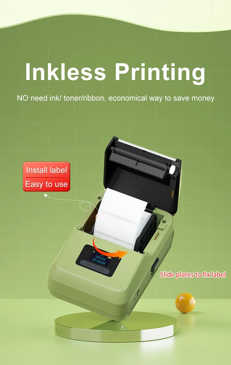 DETONGER DP27S 2inch Mini Thermal Printer No Ink Wireless Connect Compatible iOS Android for Home&Office Cable Sticker Printer