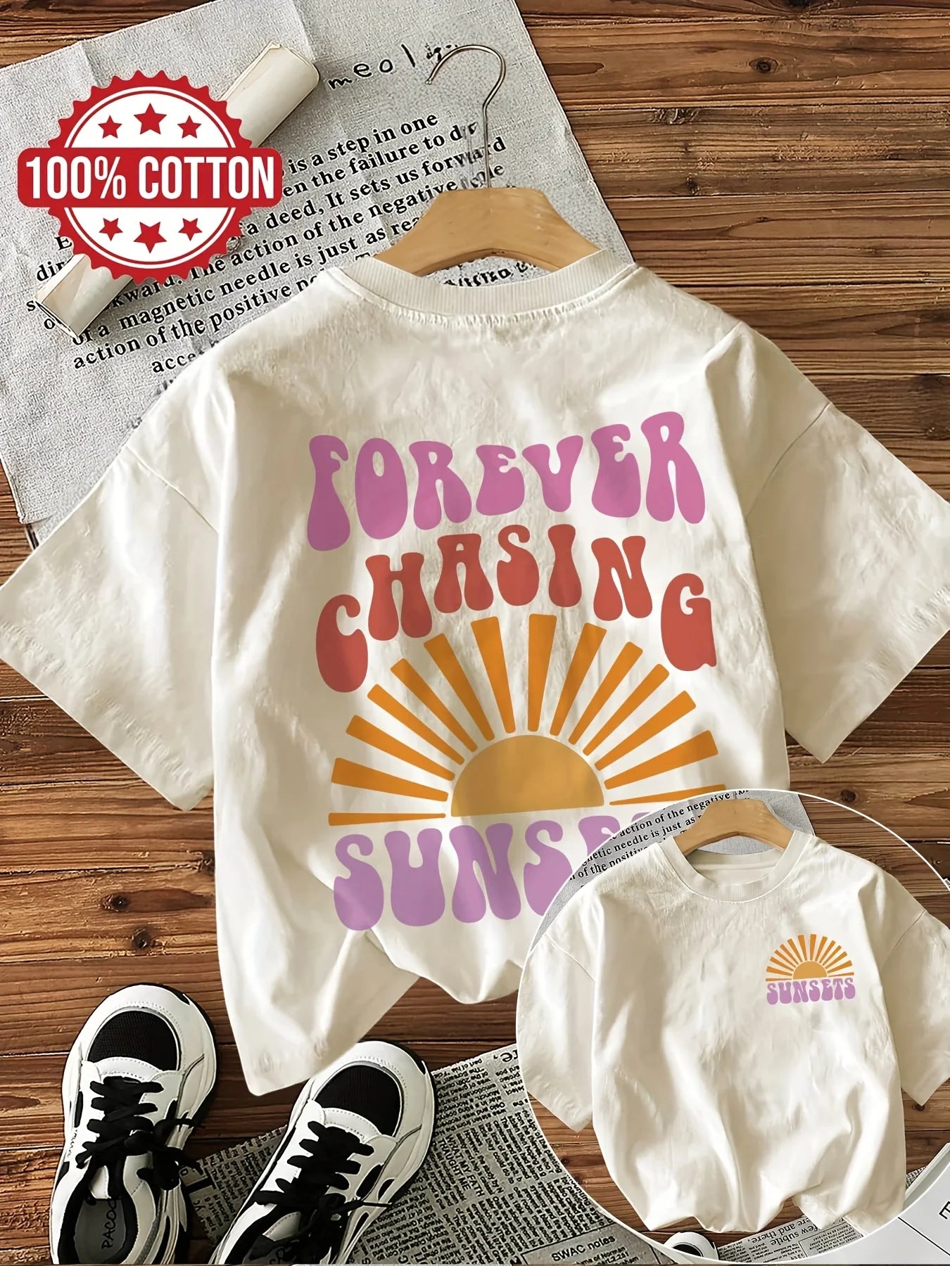 100% Cotton Forever Chasing Sunsets T-Shirts Female Funny T Shirts Egirl Korean Fashion Graphic Tees Tops Women Clothing