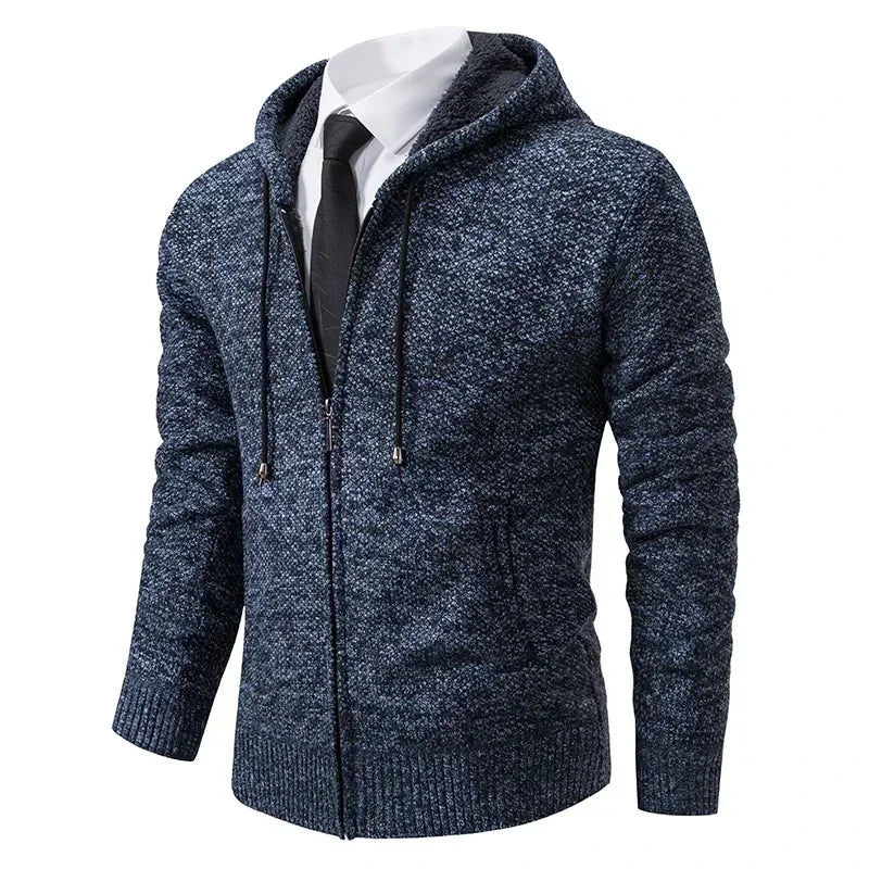 2025 Autumn and Winter New Jersey Men's Casual Sports Coat Solid Color Stand Collar Sweater Grab Fleece Warm Zipper Cardigan