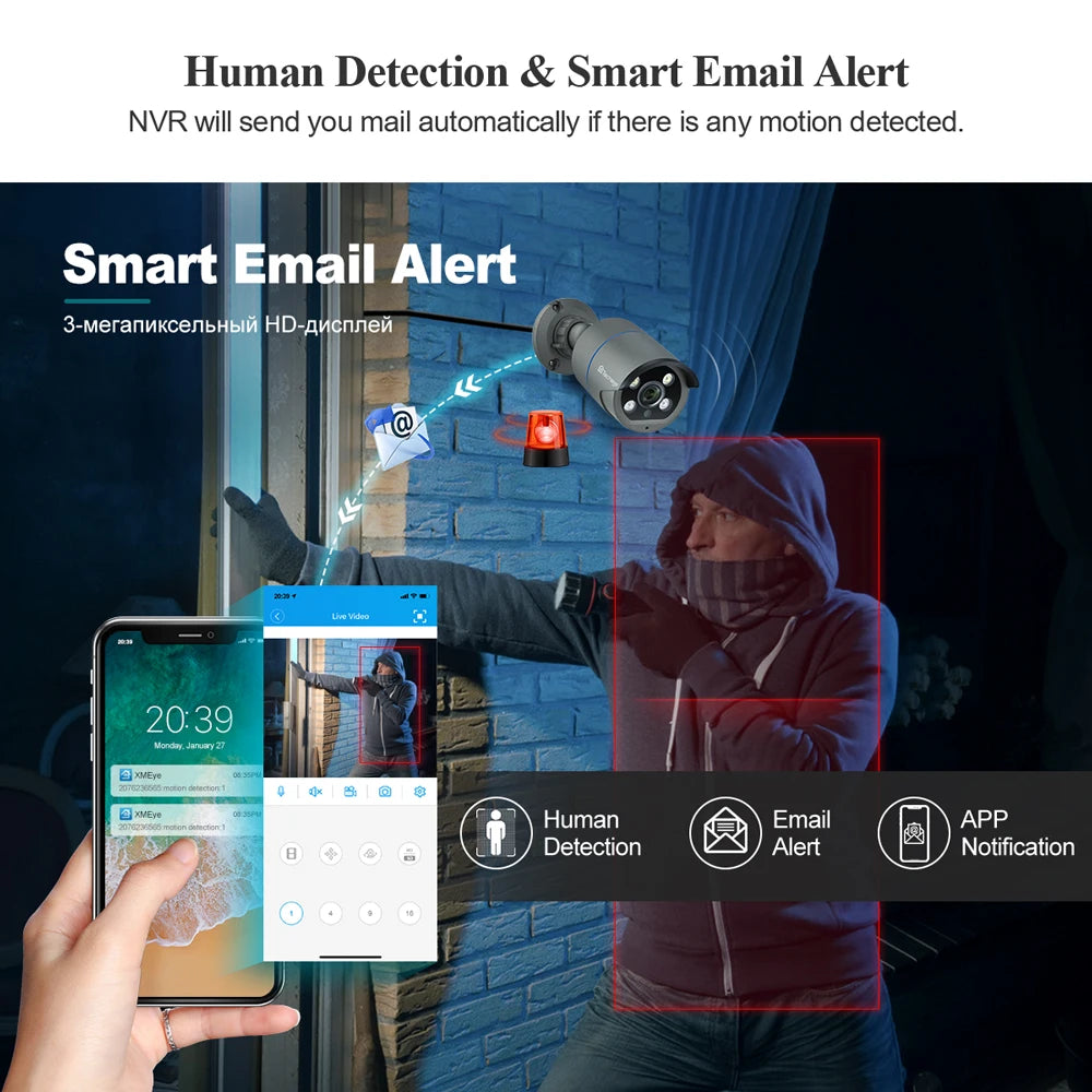 Techage HD 4MP AI POE IP Camera Two Way Audio IR Night Outdoor Waterproof CCTV Video Security Surveillance Camera For NVR Kit