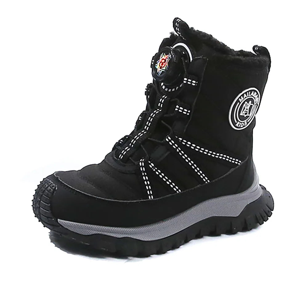 Winter Plush Boots For Children PU Leather Waterproof Teenager Kid's Snow Boots Outdoor Hiking Boy's Girl's Padded Cotton Shoes