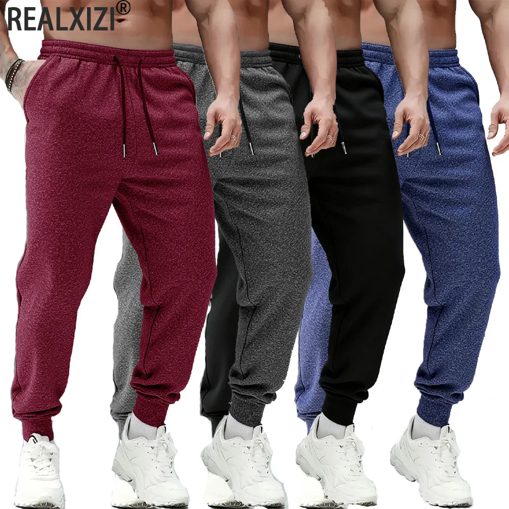 Autumn Winter Men's Casual Sweatpants Solid Color Warm Trousers Elastic Waist Jogging Sports Pants Fashion StreetWear Long Pants