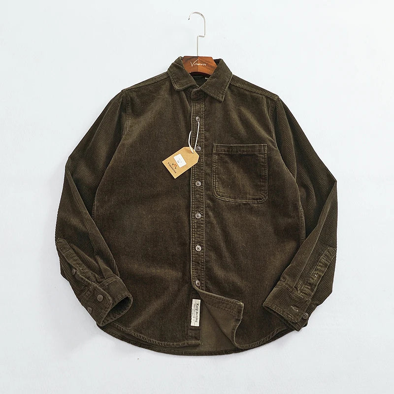 Heavy chunky high pit chunky strip vintage corduroy long sleeve shirt men's autumn cotton cargo shirt jacket