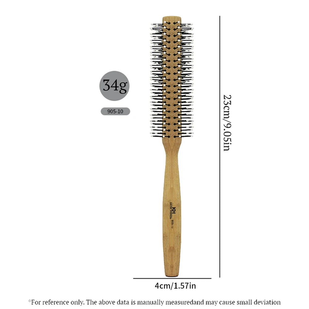 Natural Wood Handle Round Barrel Hair Comb Anti Static Brush Hair Round Comb Styling Tools For Thin Or Short Hair Men Women Use