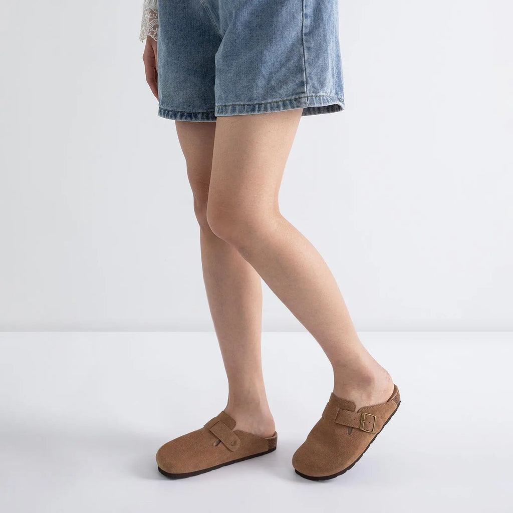 Kidmi Men Clogs Slippers New Suede Clogs For Women Summer Vacation Cork Clogs Slippers Nonslip Casual Home Slipper Double Buckle