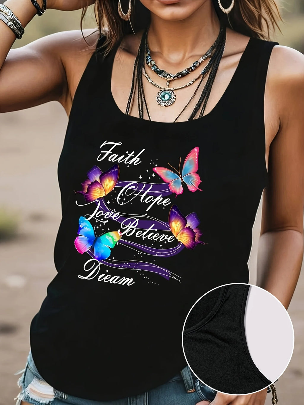 Loose plus size wing pattern printed round neck white vest summer casual sleeveless top women's clothing